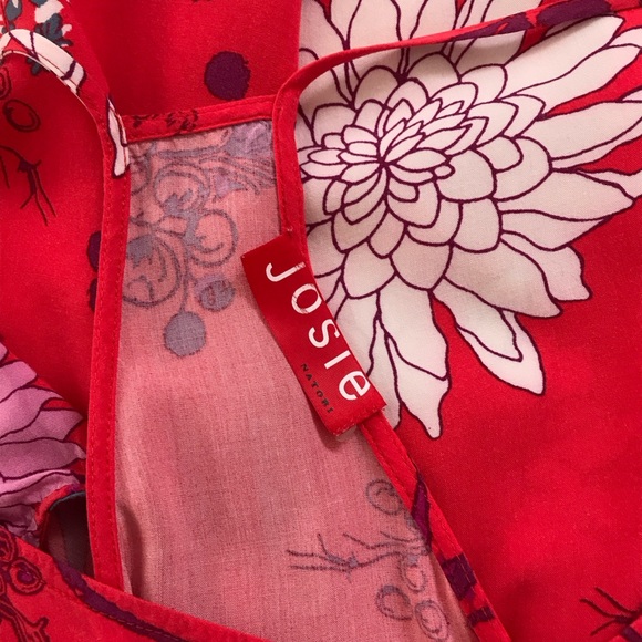 Josie Natori Top Floral Red & White Spaghetti Strap Racer Back Blouse - Picture 7 of 7